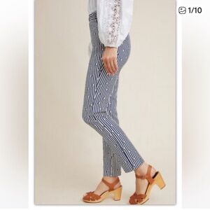 The Essential Slim by Anthropologie Navy and White Striped Cropped Pants size 6